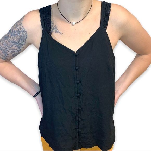 NWT Old Navy Flowy Black Button-up Spaghetti strap Camisole Sz Sm Lightweight - Picture 1 of 6